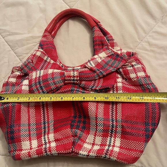 Kate Spade Bow front Plaid Medium Satchel/Handbag Red/Cream/Navy - Picture 9 of 11